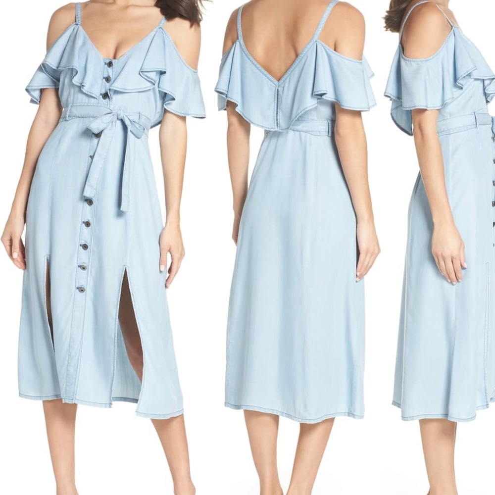 NWT BB Dakota Caite Chambray Cold Shoulder Dress